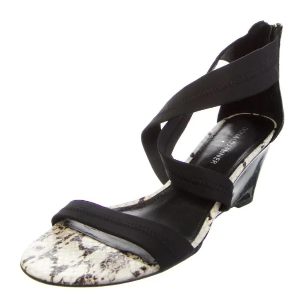 Donald J Pliner Jovia Wedge Cross Strap Sandals Black Size 8